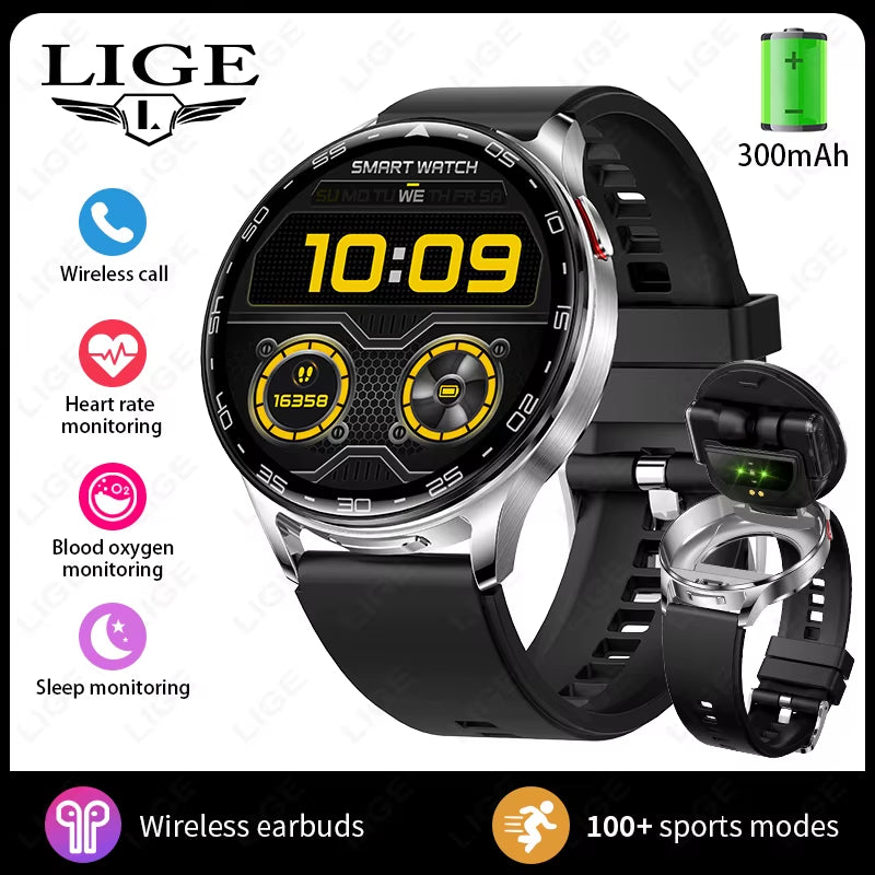 Smart Watch with Earbuds 1.39 Inch Fitness Watch 2 in 1 Calories Sleep Monitor Heart Rate Blood Pressure Monitor Bluetooth Watch