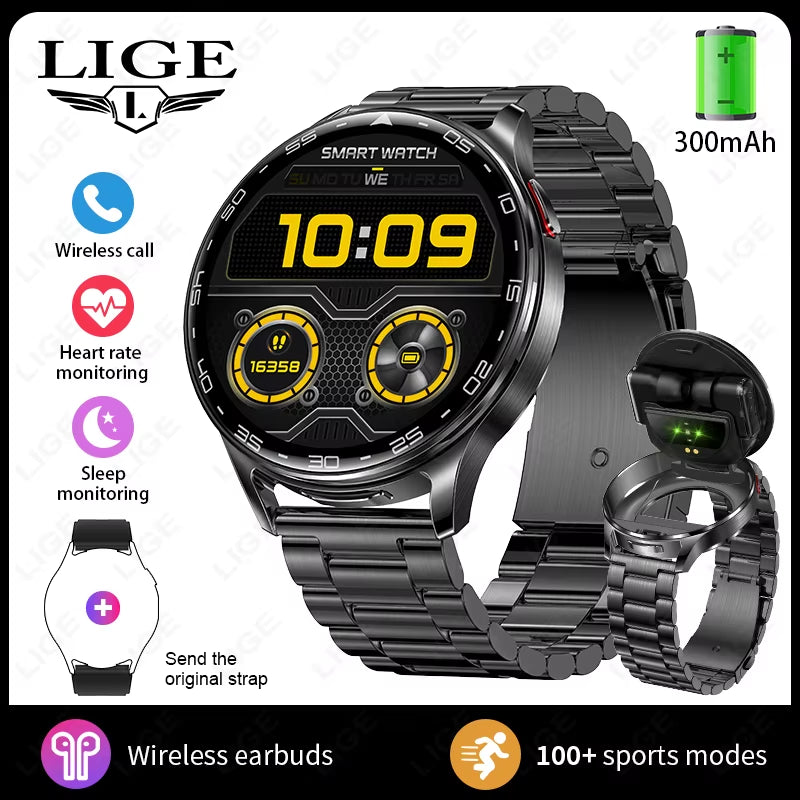 Smart Watch with Earbuds 1.39 Inch Fitness Watch 2 in 1 Calories Sleep Monitor Heart Rate Blood Pressure Monitor Bluetooth Watch
